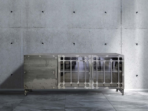 INDUSTRIAL LOFT - massives Lowboard aus Stahl und Glas 01