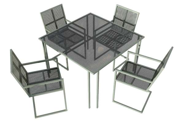 GRID FRAME - Sitzgruppe aus Stahl für den Innen- und Außenbereich 1 Tisch und 4 Stühle